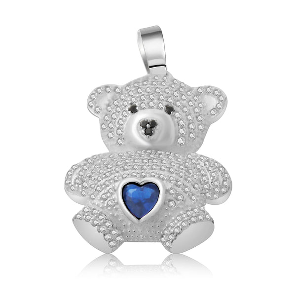 Dije Oso con Corazón de Circonia Azul marino
