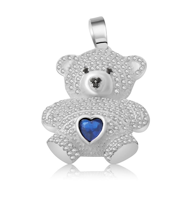 Dije Oso con Corazón de Circonia Azul marino