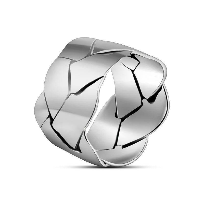 Argolla Ancha Trenzada De Plata Liso / #6