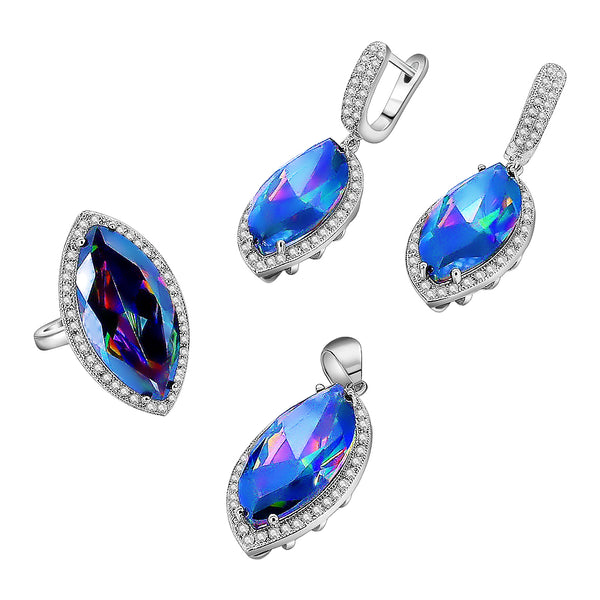 Juego De Arete Dije Y Anillo Plata Con Circonia #7