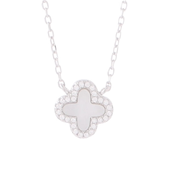 Collar Trébol Blanco con Circonia