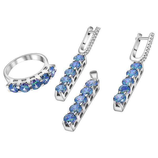 Juego De Arete Dije Y Anillo Plata Con Circonia #7