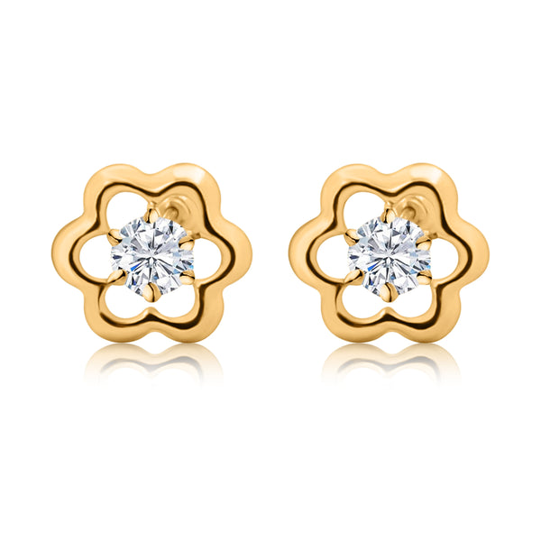 Aretes De Oro Flor Con Circonia