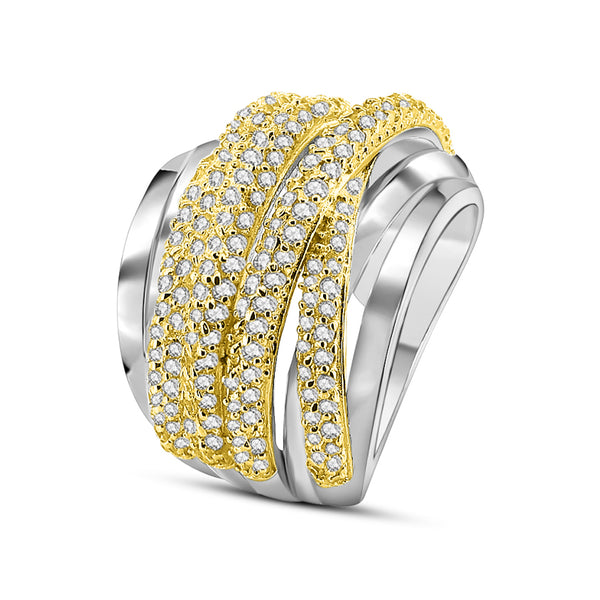 Anillo de Líneas de Plata con Circonia y Chapa de Oro #8