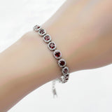 Pulsera De Piedra Natural Granate Rectangular Con Circonia