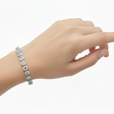 Pulsera De Piedra Natural Topaz Azul Rectangular Con Circonia