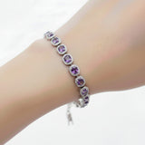 Pulsera De Piedra Natural Amatista Rectangular Con Circonia