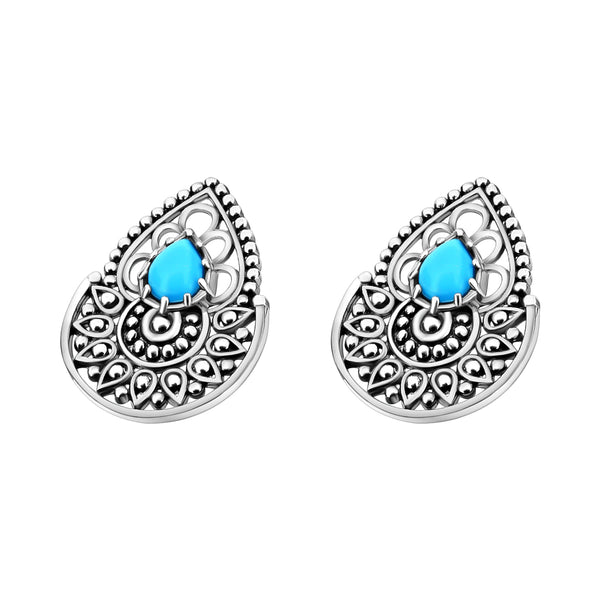 Arete Filigrana Pera con Piedra Azul