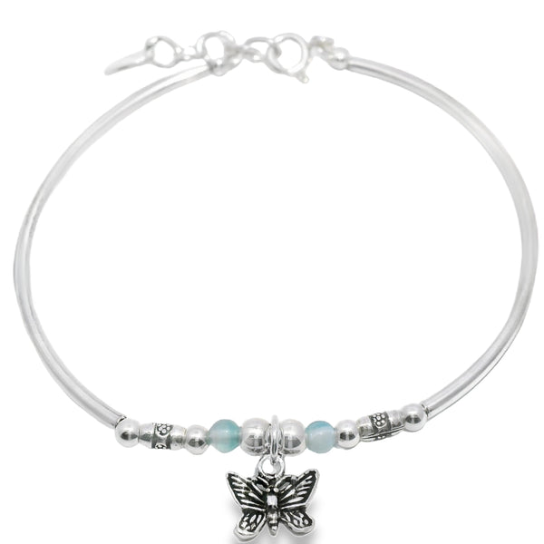 Pulsera Rigida de Plata con Dije de Mariposa