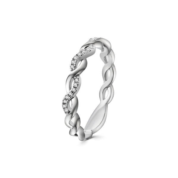 Anillo Trenzado Plata Con Circonia Blanco / #7