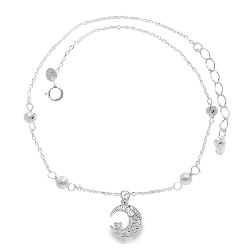 Tobillera con Bolitas y Luna de Plata