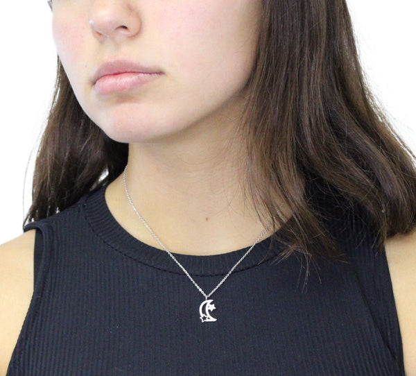 Collar De Plata Con Circonia Luna Con Estrellas