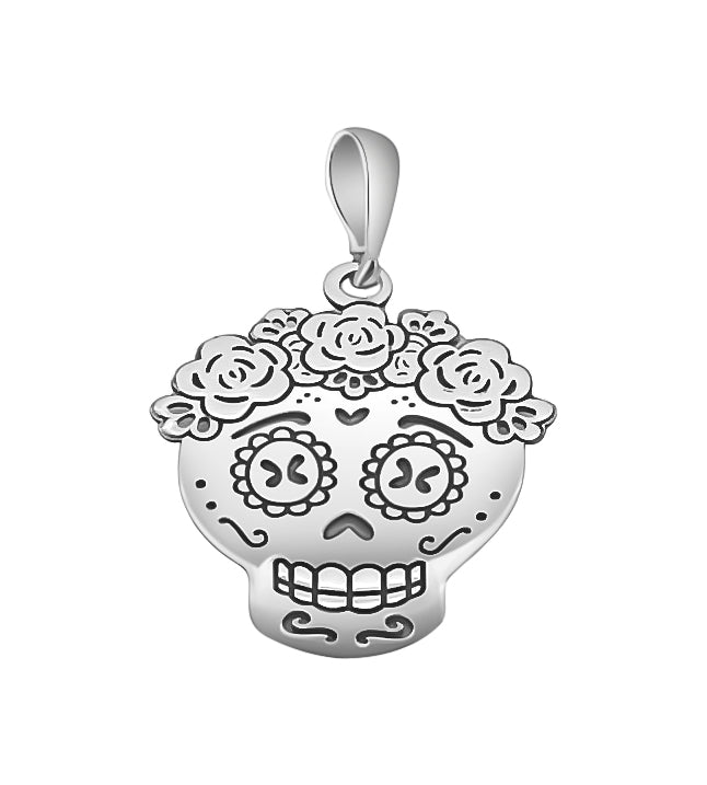 Dije De Calaverita Con Corona De Flores Plata