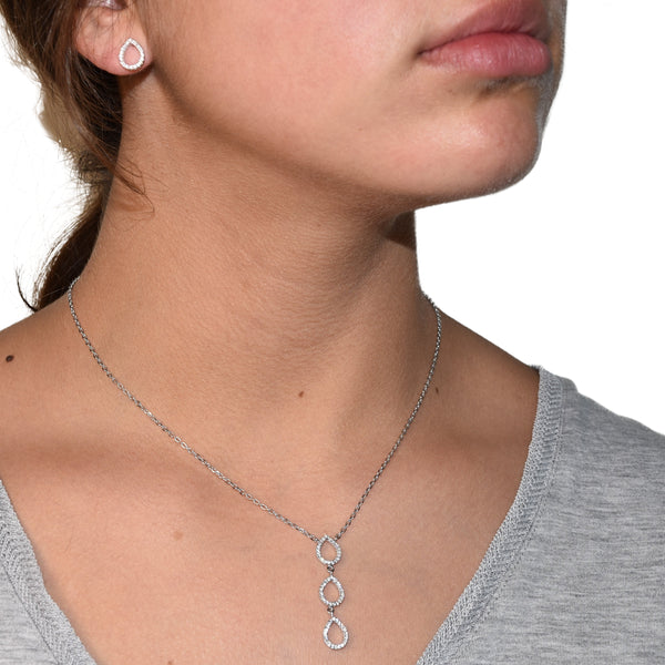 Juego Collar y Arete Colgante 3 Gotas Circonia