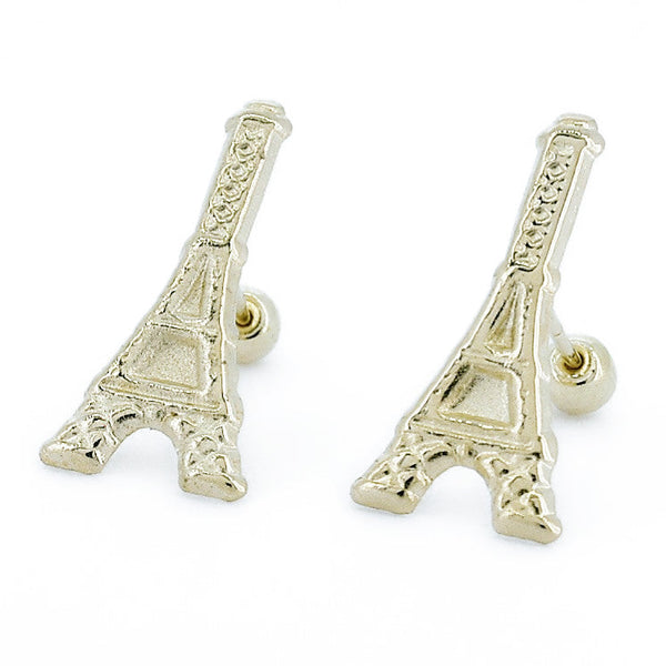 Aretes Oro Torre Eiffel, Plata 925